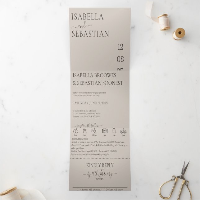 Convite Com Dobra Tripla Wedding Soft Beige All in one set (Dentro)