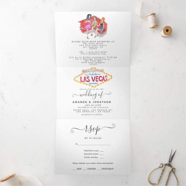 Convite Com Dobra Tripla Whimsical Las Vegas Wedding (Dentro)