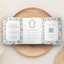 White Sage Green Chinoiserie Crest Código QR Casam