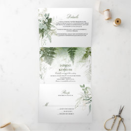 Convite Com Dobra Tripla Wild Ferns Succulents Eucalyptus Greenery Casament