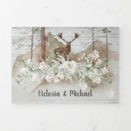 Convite Com Dobra Tripla Woodland Watercolor Forest Wedding Tri-Fold Invita