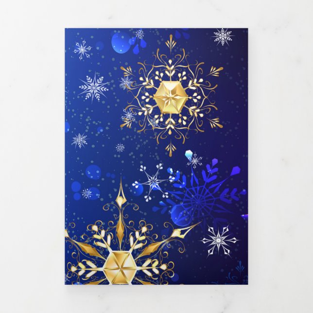Convite Com Dobra Tripla XMAS Blue Background with Golden Snowflakes (Cobrir)