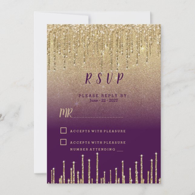Convite com efeito ombre roxo dourado com gotejame (Frente)