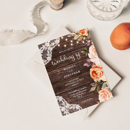 Convite com Flores Cor-de-rosa e Tons de Madeira e