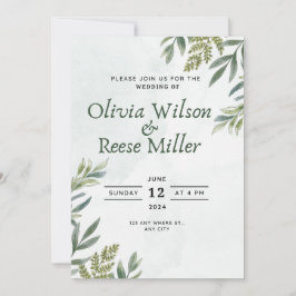 convite com folhas e plantas verdes elegantes