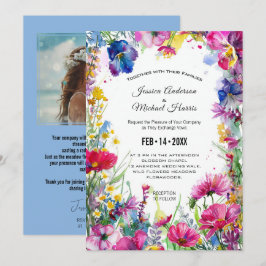 Convite Com foto, Blue Meadow Blooms