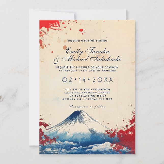Convite Com foto Japonesa Harmonia com Fuji (Frente)