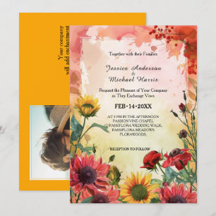 Convite 🌻 com foto: Sunny Petals & Scarlet Blooms