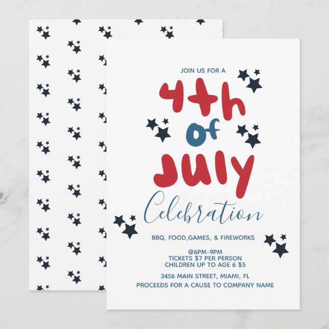 Convite com Letra Balão para Churrasco das Estrela (Frente/Verso)