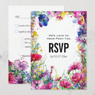 Convite 💍 com menu Meadow Blooms RSVP