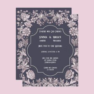 Convite com padrão floral de ameixa antiga