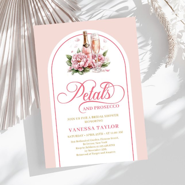 Convite com pétalas sofisticadas e prosecco em ton (Classy petals and prosecco blush gold invitation)
