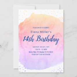 Convite com pincelada de aquarela azul dourada bri