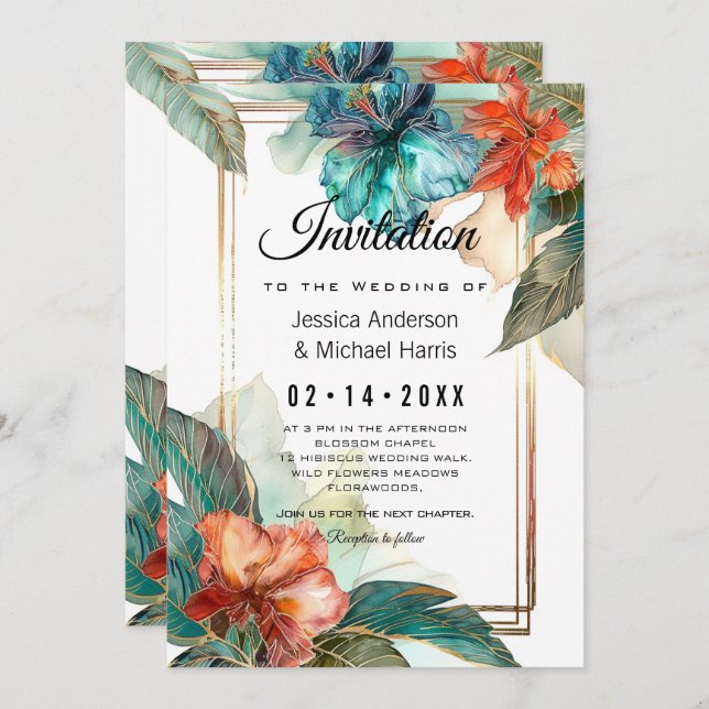 Convite Com poema no paraíso serenado de Hibiscus (Frente/Verso)