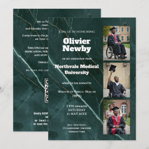 Convite 🎓Com QR Green Luxury Marble Festa de Graduação
