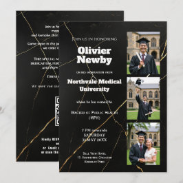 Convite 🎓Com QR Preto Luxo Mármore Festa de Formatura