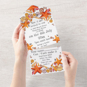 Convite Com RSVP - Convite Tema Conchas