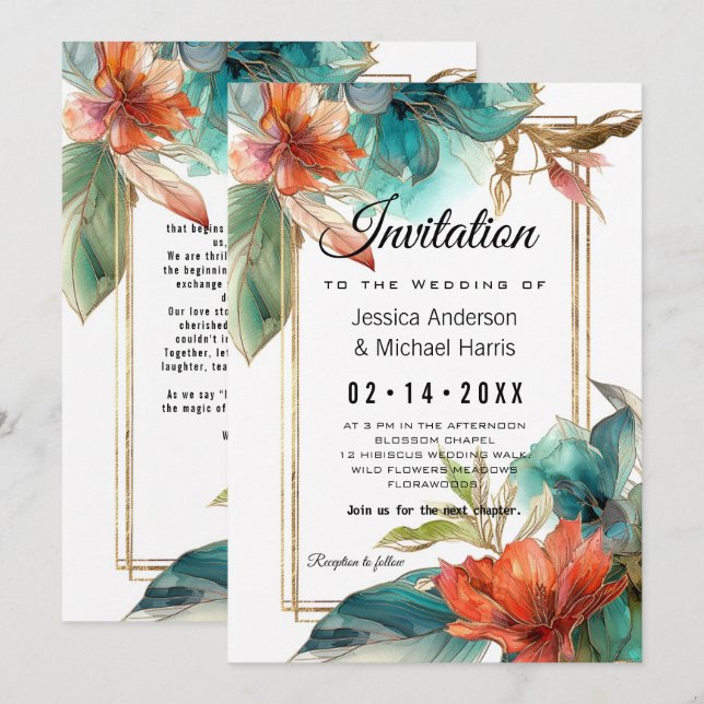 Convite Com texto na parte de trás do paraíso Serenade Hib (Frente/Verso)