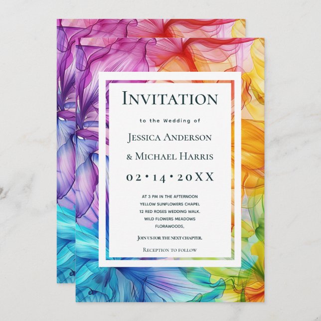 Convite Com texto personalizado no Bloom Ereal traseiro (Frente/Verso)