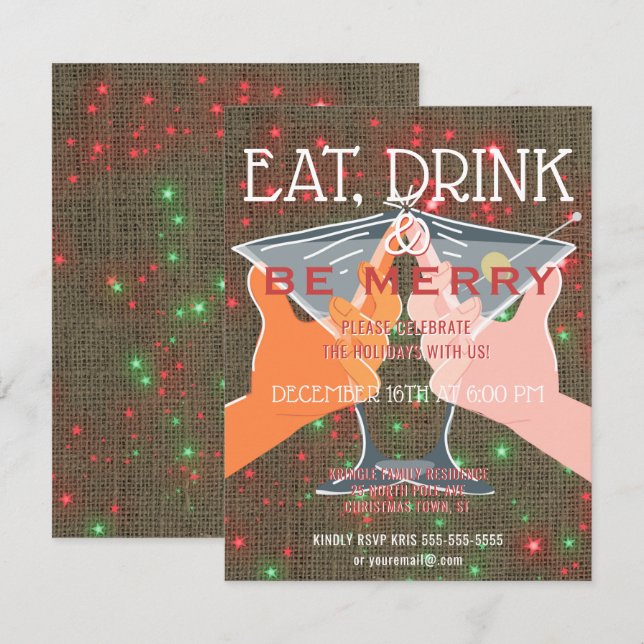 Convite Coma a bebida seja cocktail alegre do feriado (Frente/Verso)