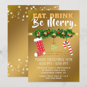 Convite Coma a bebida seja festa natalícia Dourado festiv