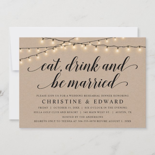 Convite Coma, beba e casado, ensaio de casamento, Kraft (Frente)