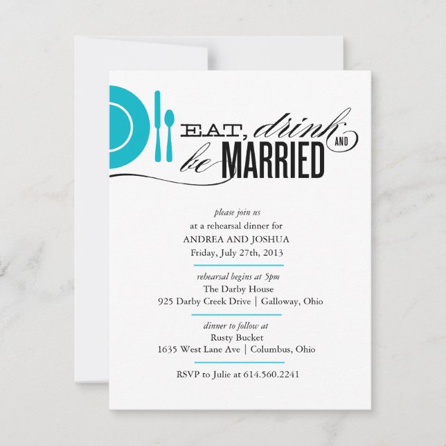 Convite Coma, beba e Jante de ensaio para se casar Convide (Frente)
