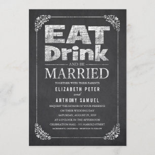 Convite Coma, Beba E Seja Casado Com Um Casamento De Chalk