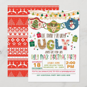 Convite Coma, beba e seja feia - Máscara feia Natal W