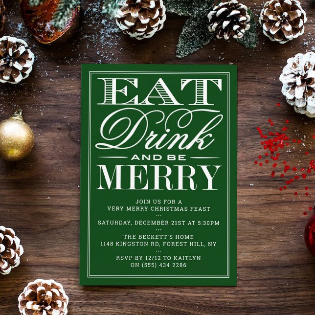 Convite Coma, Beba E Seja Feliz Festivo Natal Verde (Criador carregado)