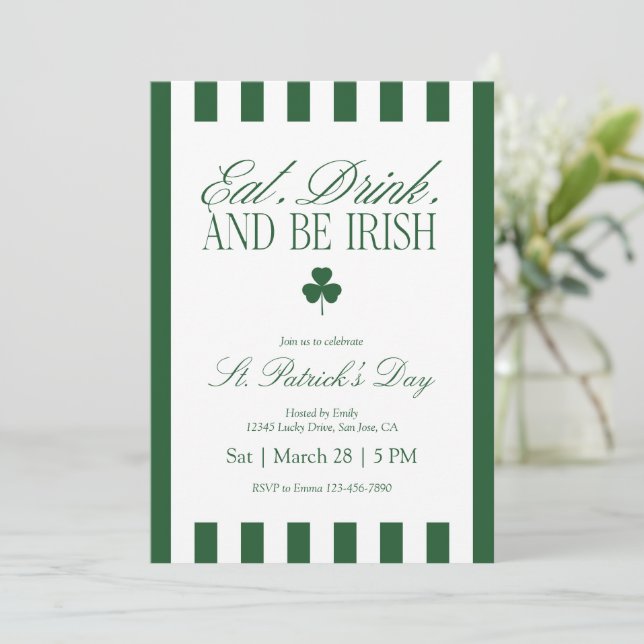 Convite Coma, Beba e Seja Irlandês Dia de São Patrício (Em pé/Frente)