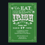 Convite Coma, beba e seja Rua irlandesa.<br><div class="desc">Convide seus amigos para uma noite de irlandês com este divertido convite para sua Rua. Em verde-kelly tradicional e branco,  com tipografia divertida e xamrochas decorativas,  este design galopante e modesto palco para uma noite excelente de irlandês,  ou simplesmente fingindo ser irlandês!</div>