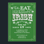 Convite Coma, beba e seja Rua irlandesa.<br><div class="desc">Convide seus amigos para uma noite de irlandês com este divertido convite para sua Rua. Em verde-kelly tradicional e branco,  com tipografia divertida e xamrochas decorativas,  este design galopante e modesto palco para uma noite excelente de irlandês,  ou simplesmente fingindo ser irlandês!</div>