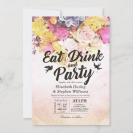 Convite COMA Beba & Festeje Moderno Aquarela Flor Casament