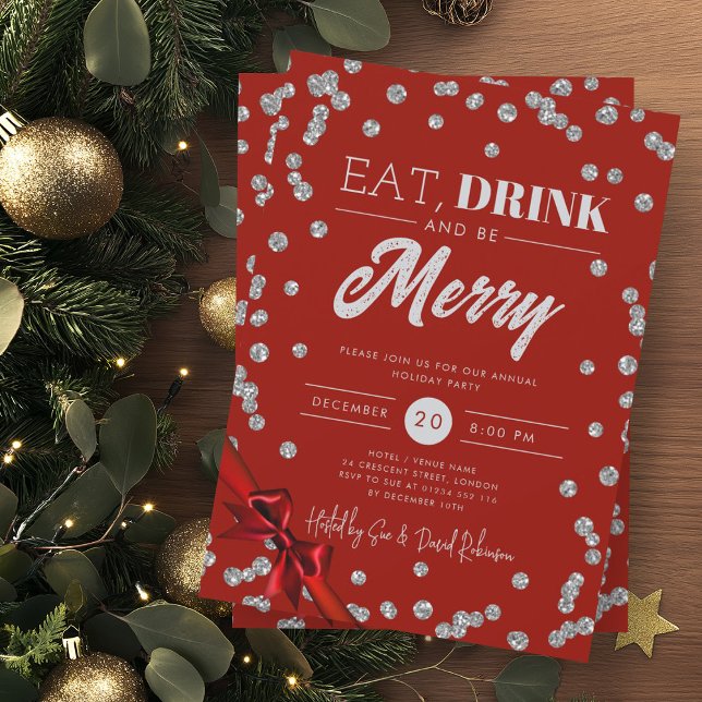 Convite Coma, Beba Lata De Prata Vermelha De Fita Xmas (Criador carregado)