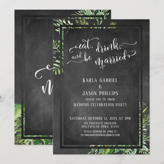 Convite Coma, Beba & Se Case Vegetação & Quadro-negro (Frente/Verso)