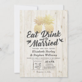 Convite Coma Bebida Casada Casada Dourada Casal de Abacaxi