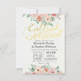 Convite Coma Bebida e Casar-se com Casamento Floral