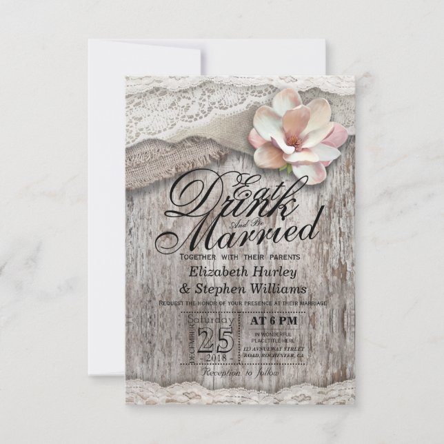 Convite Coma Bebida e Casar-se com o cadarço de madeira (Frente)