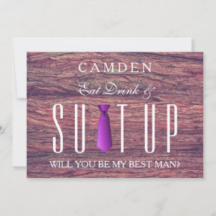 Convite Coma Bebida e Colete Wooden Você será meu Bestman