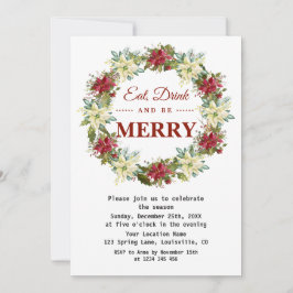 Convite Coma Bebida e seja Feliz Festa de Natal Floral