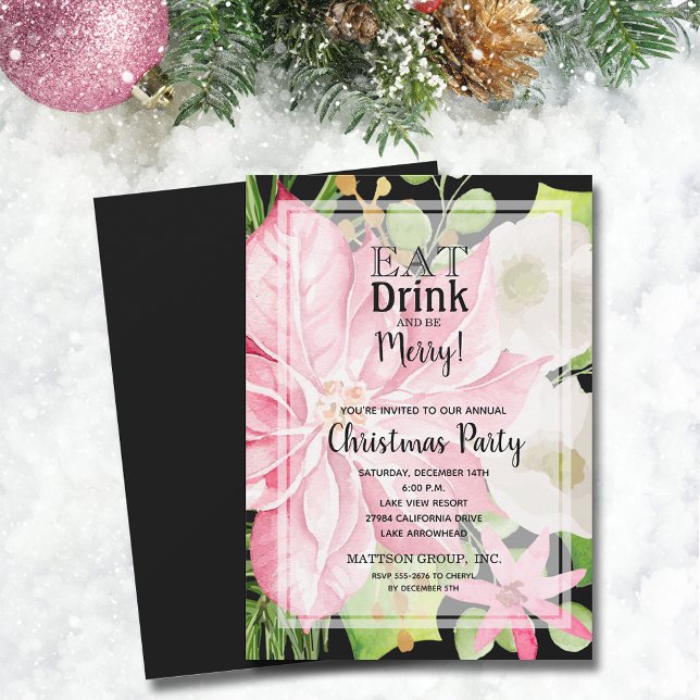 Convite Coma Bebida e Seja Feliz Festa de Natal Floral (Eat Drink and Be Merry Floral Christmas Party Invitations)