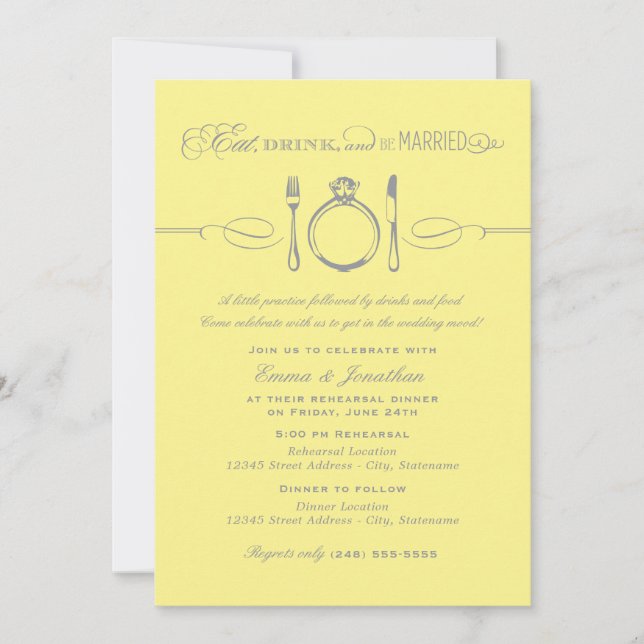 Convite Coma Bebida e seja Jantado para ensaio amarelo cas (Frente)