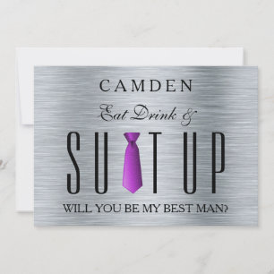 Convite Coma Bebida e Suitup Roxo Você será meu Bestman