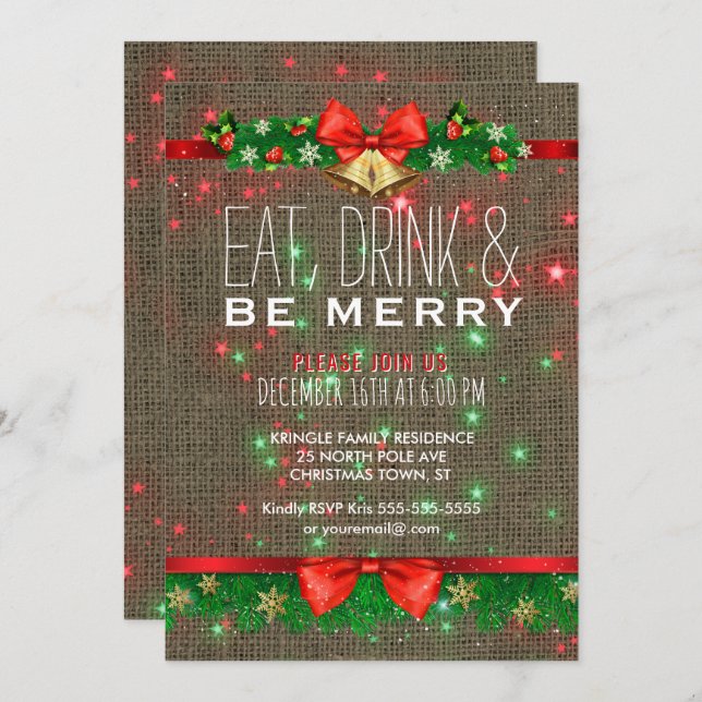 Convite Coma Bebida Seja Feliz Festa de Natal Russo (Frente/Verso)