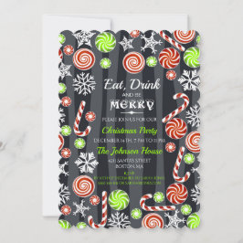 Convite Coma Bebida seja Feliz Flocos de Neve Doces de Nat