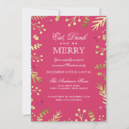 Convite Coma Rosa, Beba e Seja Feliz Festa de Natal