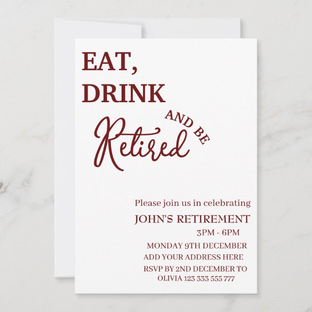 Convite Coma Rústica, Beba E Esteja Aposentado De Forma En (Frente)