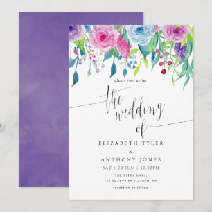 Convite Combinação de cores Ultra Violeta Floral Aquarela