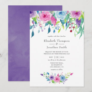 Convite Combinação de cores Ultra Violeta Floral Aquarela